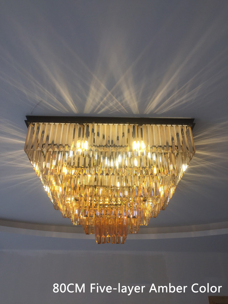 FUMAT European Square-Shaped Crystal Chandelier LED Light Pendant Hanging Lights for Hotel Villa Home Decor - 50CM Three-layer / Amber