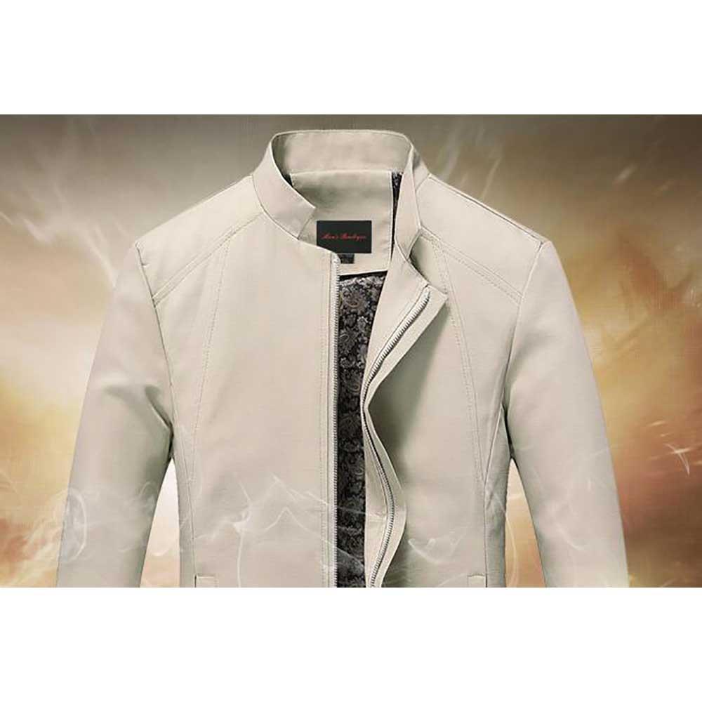 Men's Autumn & Winter Business Casual Stand Collar Coat Slim Fit Jacket With Zipper Size M - Beige