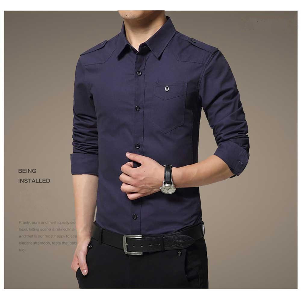 Men's Cotton Long Sleeve Shirt Dark Blue