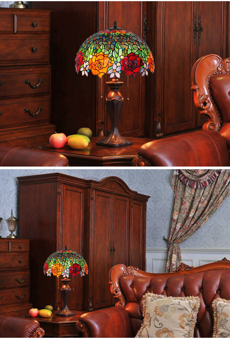 FUMAT Tiffany Style Stained Glass Table Lamp - Romantic Grape Rose Design(768 PCS Glass)
