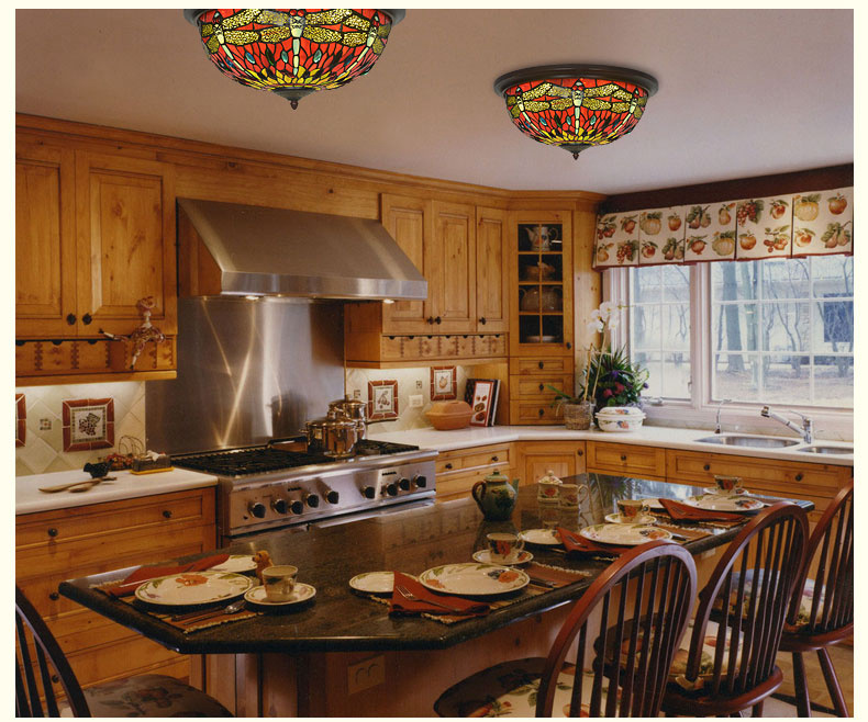 FUMAT Tiffany Style Stained Glass Handcrafted Retro Ceiling Light - Retro Dragonfly Nightfall Blue Design