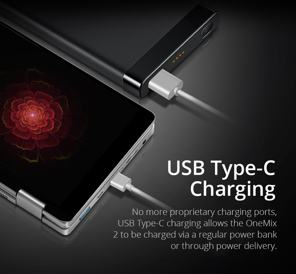 One Netbook One Mix 2 Yoga Pocket Laptop Intel Core m3-7Y30 Quad Core Touch ID 7" IPS Screen 1920*1200 Windows 10 8GB DDR3 256GB PCI-E SSD - Silver