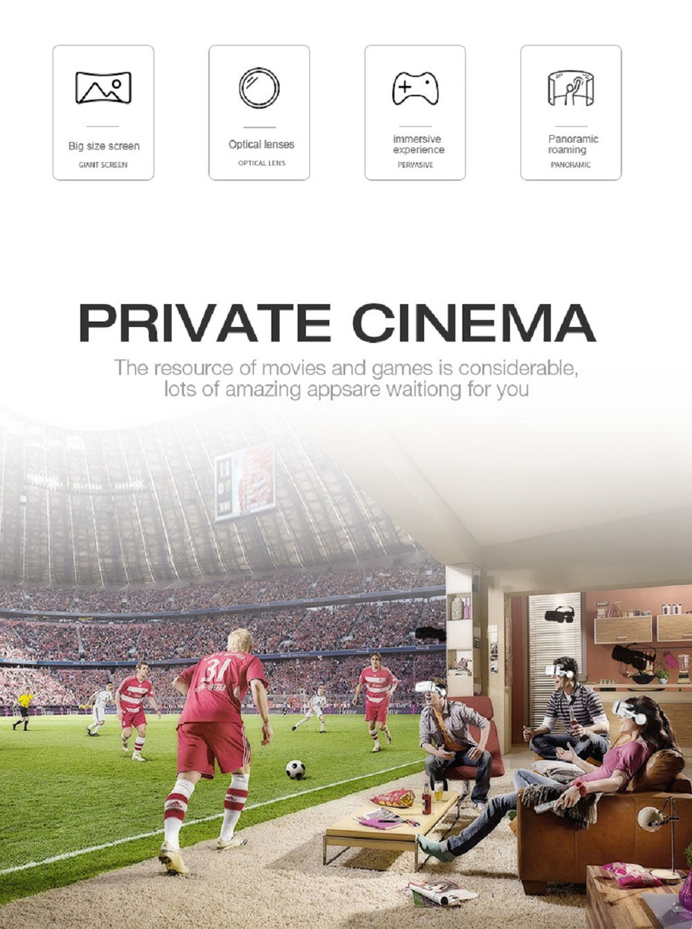 VR SHINECON SC-G04E with Headset Virtual Reality Glasses Support 4.7~6.0" Smartphone - Black