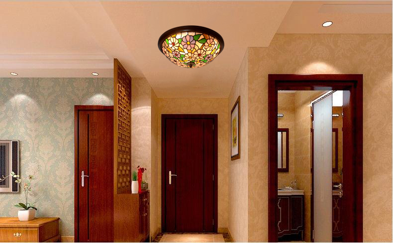 FUMAT Tiffany Style Stained Glass Handcrafted Retro Ceiling Light - Retro Floral Blossom Design