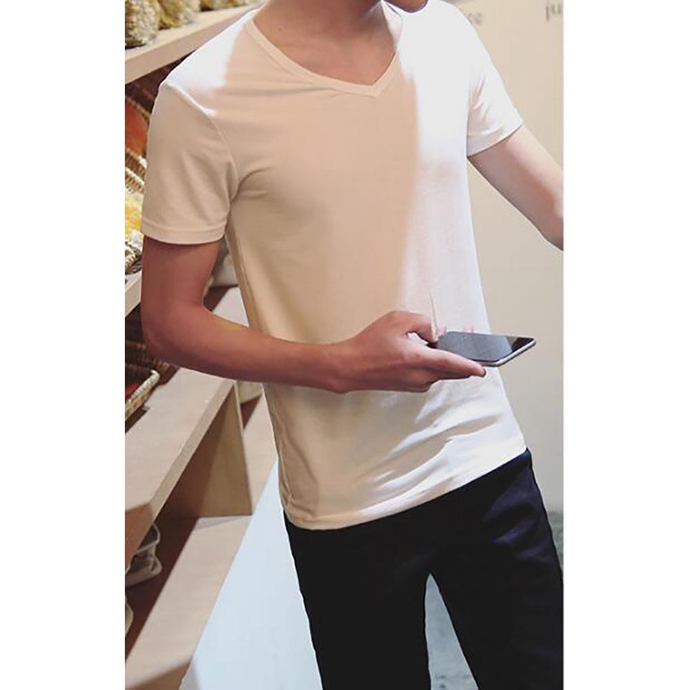 Men's Basic V-neck Short Sleeve T-shirt (Personality Tee Cultivating Size L) - White 44 Men's Basic V-neck Short Sleeve T-shirt (Personality Tee Cultivating Size M) - White
