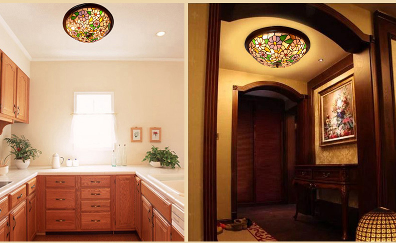 FUMAT Tiffany Style Stained Glass Handcrafted Retro Ceiling Light - Retro Floral Blossom Design