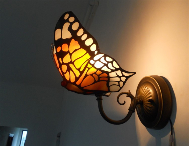 FUMAT Tiffany Style Stained Glass Wall Sconce - Creative Butterfly Glass Design