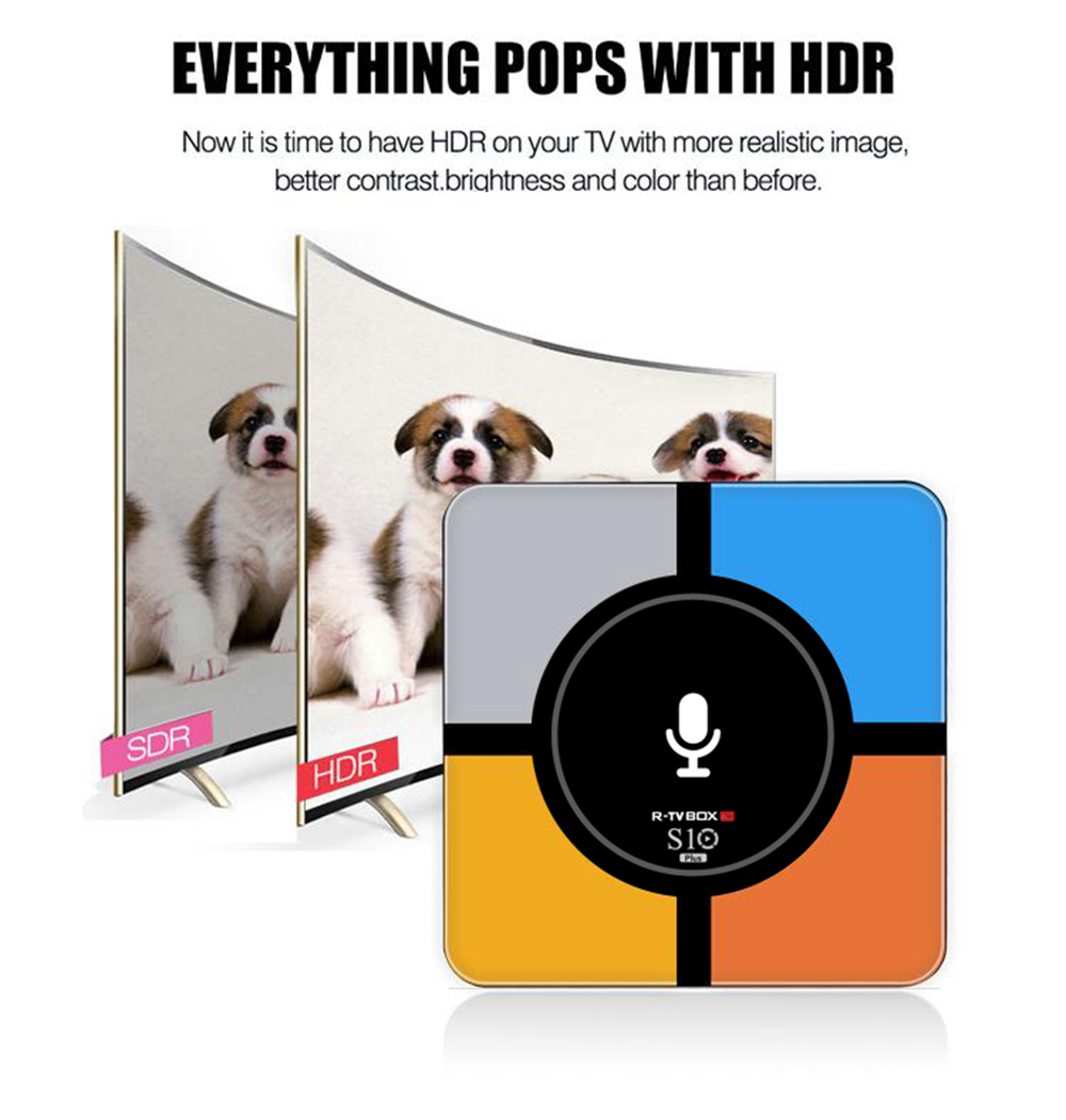 R-TV BOX S10 PLUS Android TV 7.1 RK3328 4GB/32GB KODI 18.0 4K TV Box Wireless Charger WiFi LAN