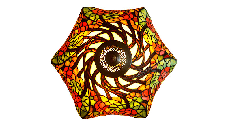 FUMAT Tiffany Style Stained Glass Handcrafted Table Lamp - Creative Red Maple Leaf Desgin