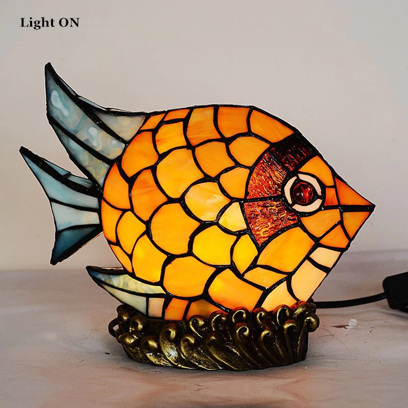 FUMAT Nordic Stained Glass Colorful Fish Table Lamp