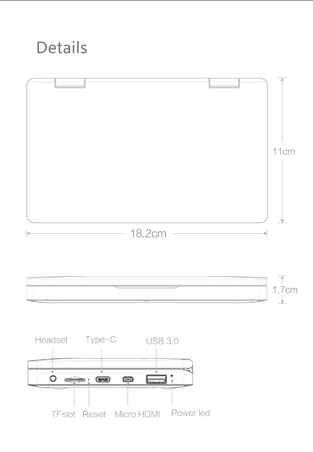 One Netbook One Mix 2S Yoga Pocket Laptop Intel Core M3-8100Y Dual Core Touch ID 7" IPS Screen 1920*1200 Windows 10 8GB DDR3 256GB PCI-E SSD - Silver