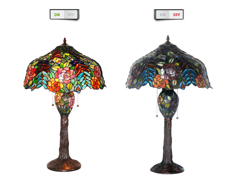FUMAT Tiffany Style Stained Glass Table Lamp - Romantic Grape Rose Design(768 PCS Glass)