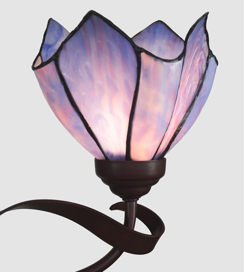 FUMAT Tiffany Style Stained Glass Handcrafted Pendant Light - Romantic Purple Flowers Design with 5 Lights