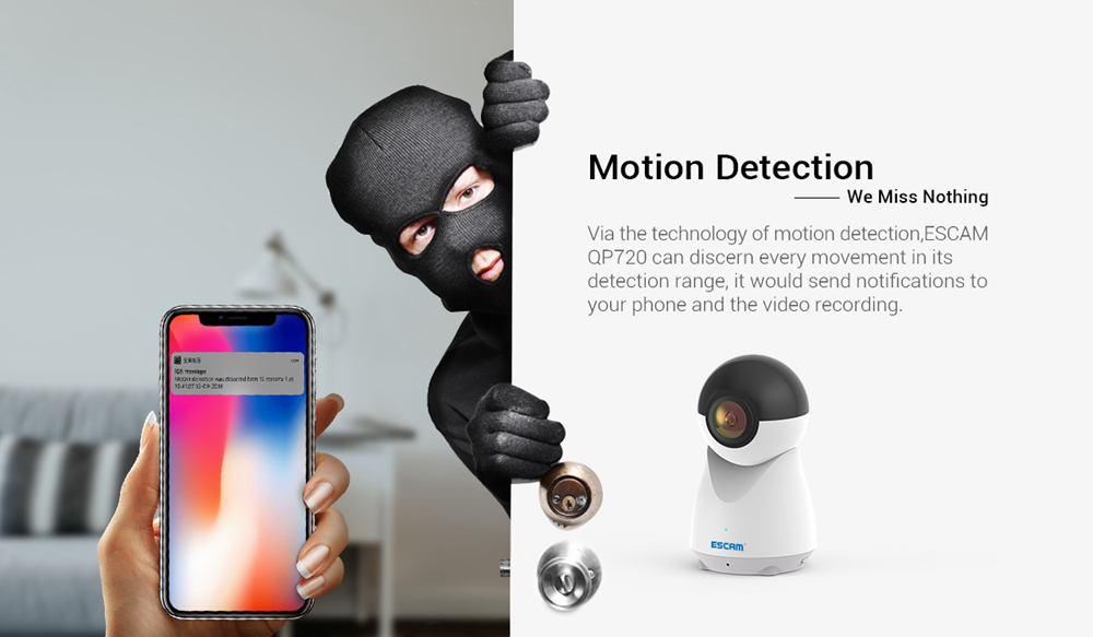 ESCAM QP720 1080P 720 Degree Panoramic WIFI IP Camera H.265 Night Vision - White US Plug