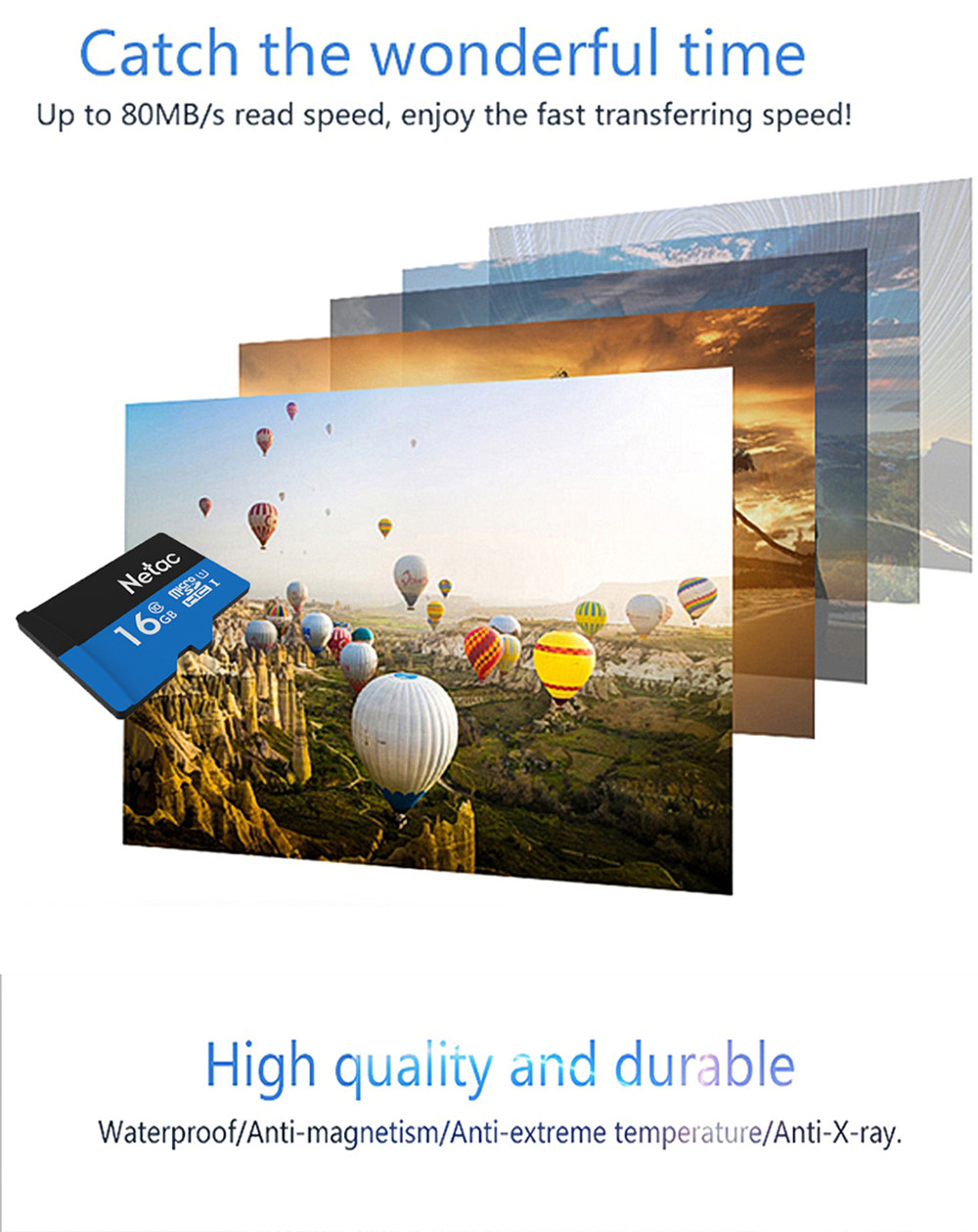 Netac P500 16GB Micro SD Memory Card Data Storage TF Cards - Blue