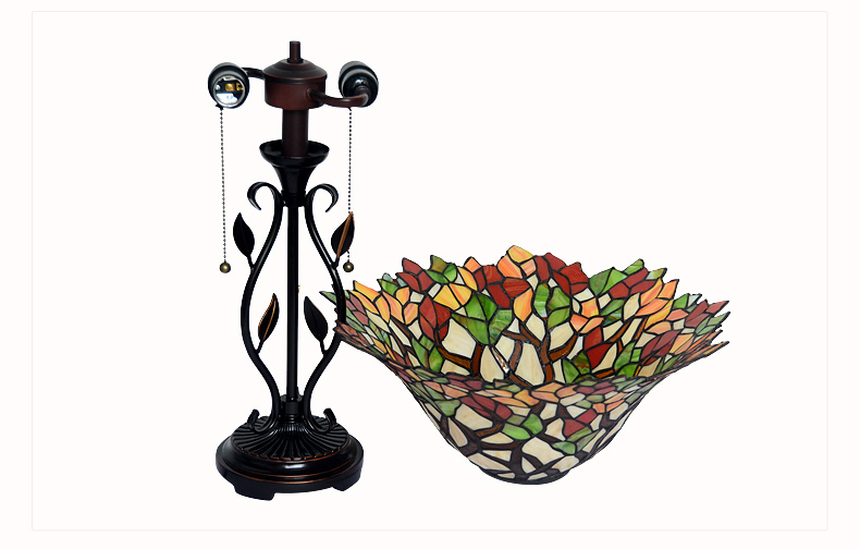 FUMAT Tiffany Style Stained Glass Handcrafted Table Lamp - Creative Red Maple Leaf Desgin