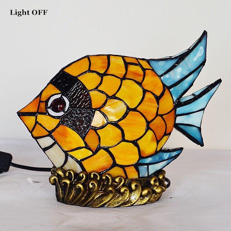 FUMAT Nordic Stained Glass Table Lamp - Creative Colorful Fish Design