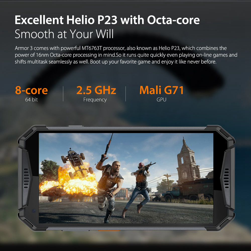 [HK Stock]Ulefone Armor 3 5.7 Inch 4G LTE Smartphone FHD+ Screen MT6763T 4GB 64GB 21.0MP Rear Camera Android 8.1 IP68 NFC 10300mAh Fast Charge - Black