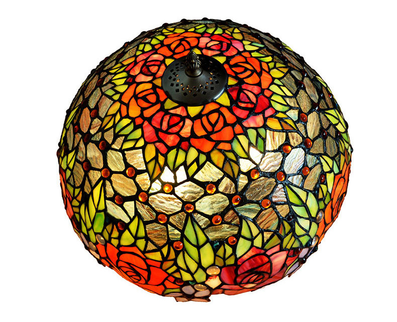 FUMAT Tiffany Style Stained Glass Table Lamp - Romantic Grape Rose Design(768 PCS Glass)