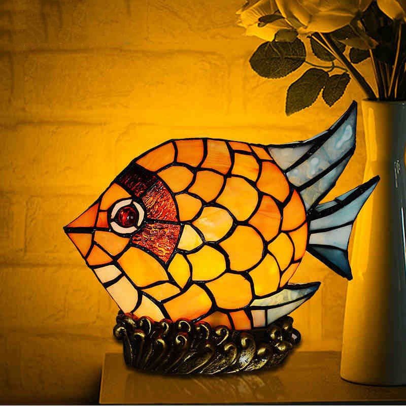 FUMAT Nordic Stained Glass Table Lamp - Creative Colorful Fish Design