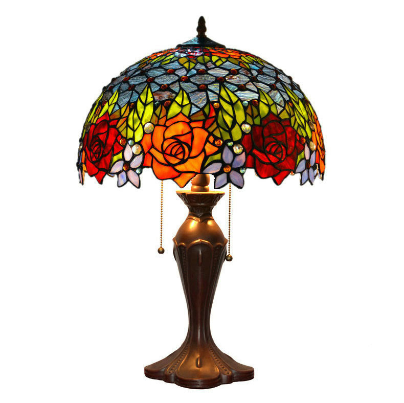 FUMAT Tiffany Style Stained Glass Table Lamp - Romantic Grape Rose Design(768 PCS Glass)