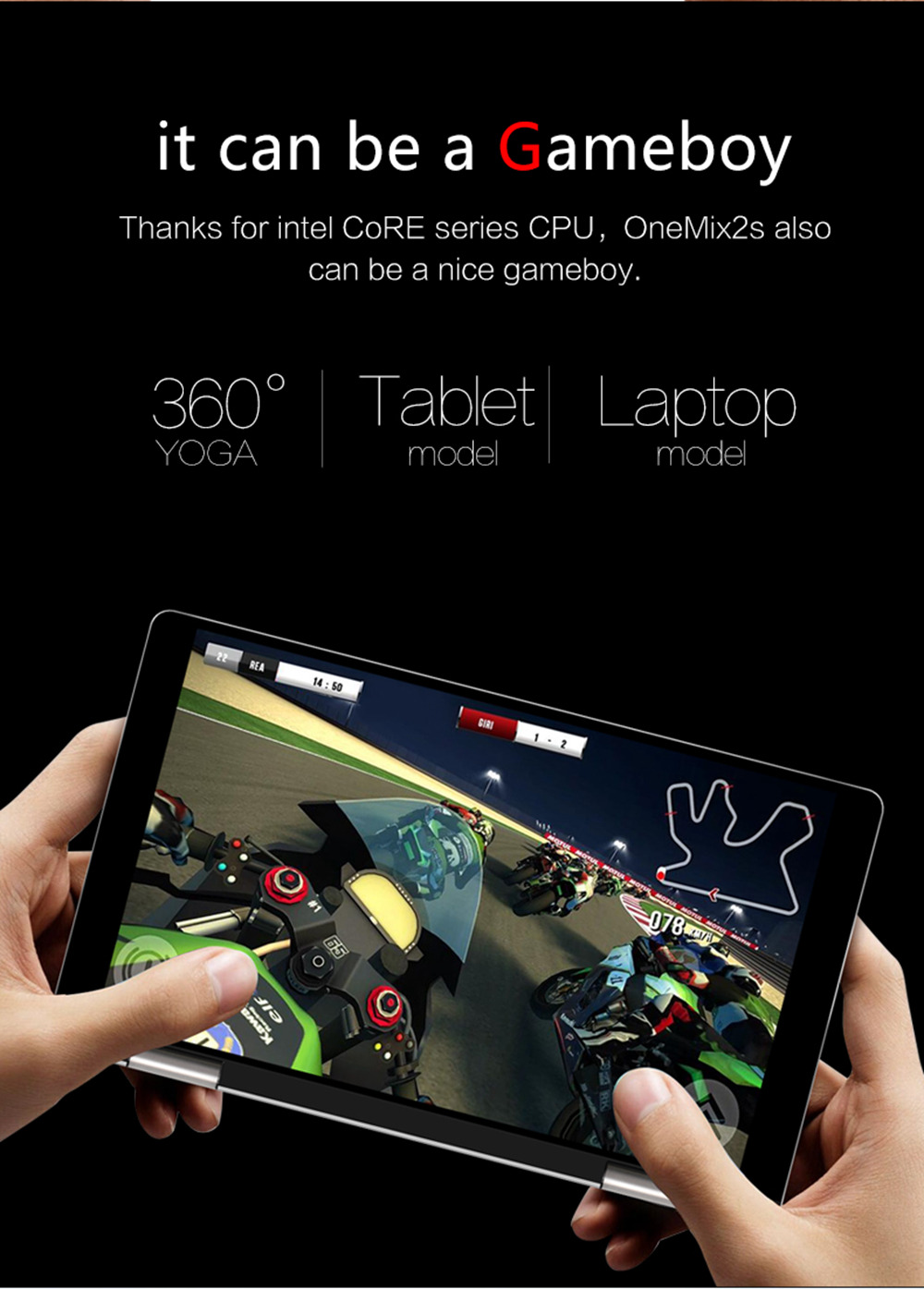 One Netbook One Mix 2S Yoga Pocket Laptop Intel Core M3-8100Y Dual Core Touch ID 7" IPS Screen 1920*1200 Windows 10 8GB DDR3 256GB PCI-E SSD - Silver