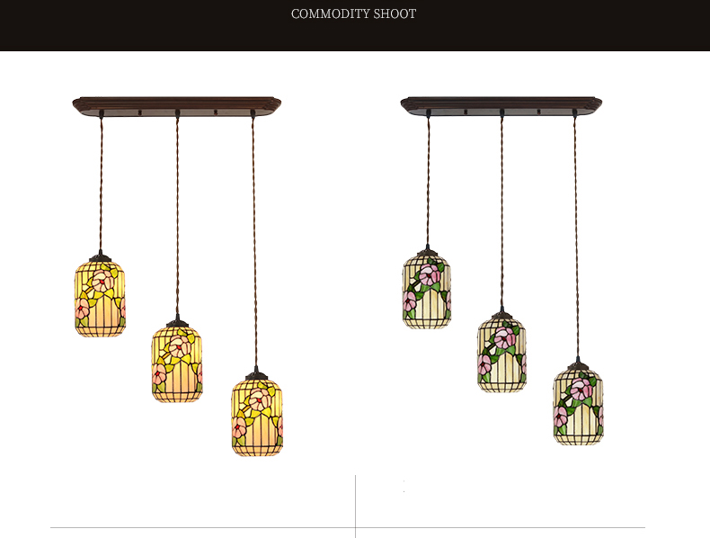 FUMAT Tiffany Style Stained Glass Handcrafted Pendant Light - Red Plum Design with 3 Lights