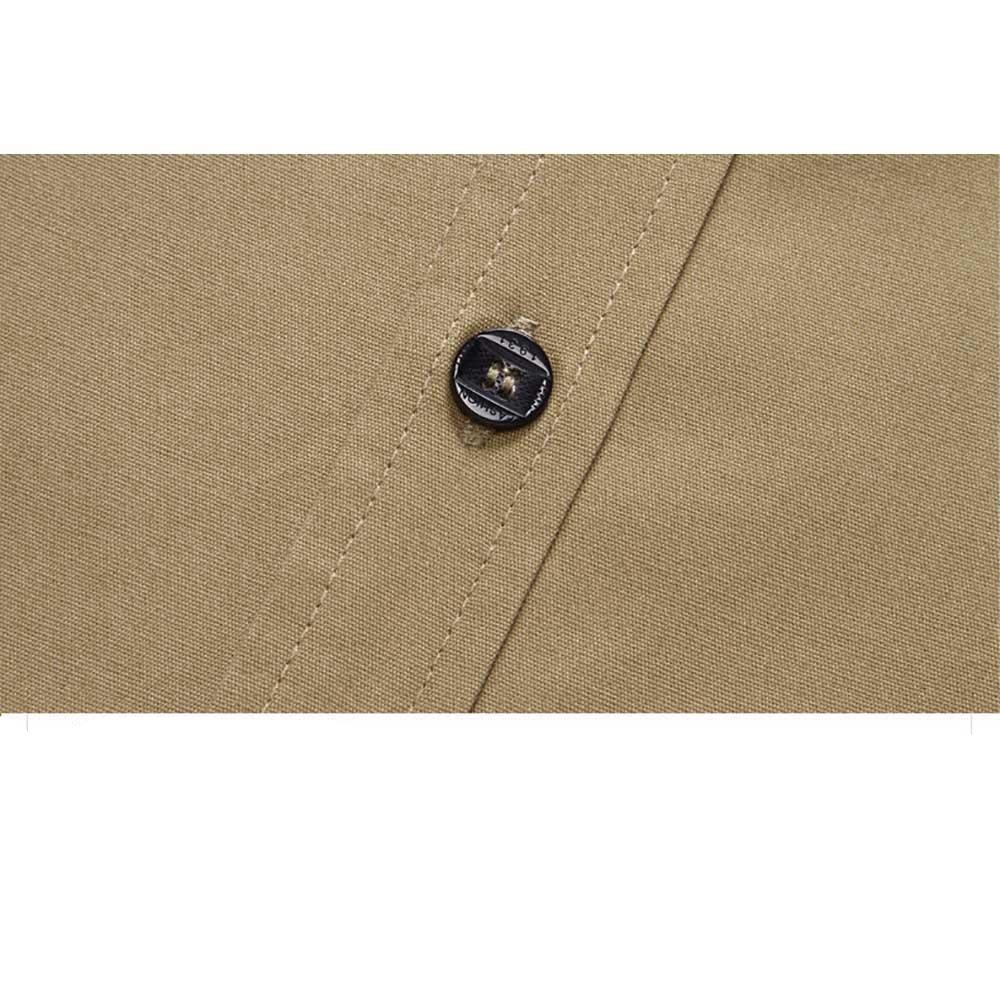 Men's Autumn Business Casual Lapel Shirt Long Sleeve Slim Fit 100% Cotton Size M - Khaki