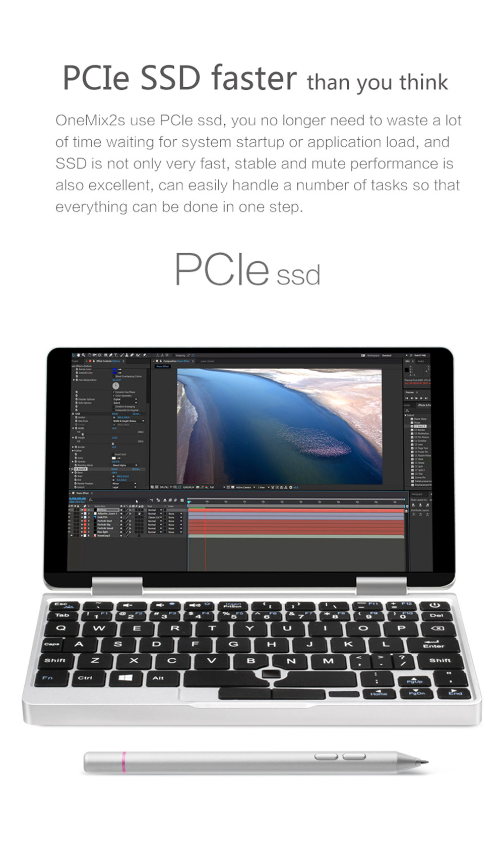 One Netbook One Mix 2S Yoga Pocket Laptop Intel Core M3-8100Y Dual Core Touch ID 7" IPS Screen 1920*1200 Windows 10 8GB DDR3 256GB PCI-E SSD - Silver