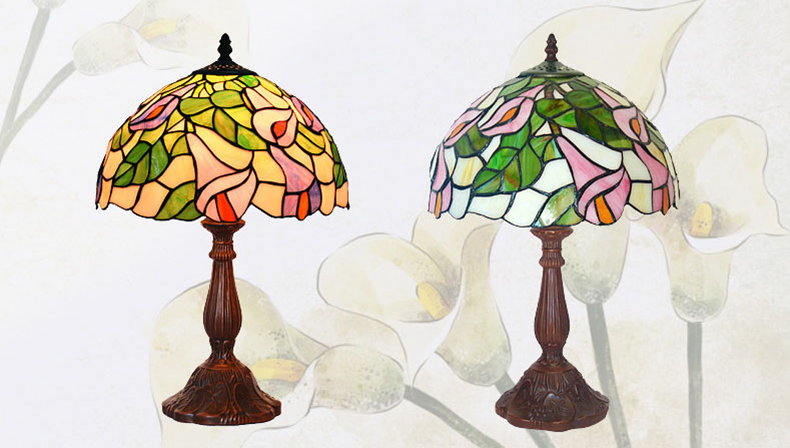 FUMAT Tiffany Style Stained Glass Table Lamp - Romantic Blue Tulip Design