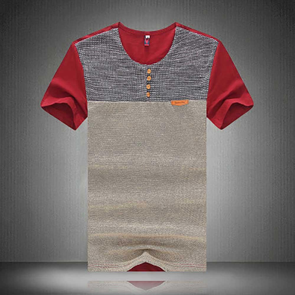 Men's Sports Slim Color Block Patchwork Round Neck Short Sleeve T-shirt Size 5XL - Red