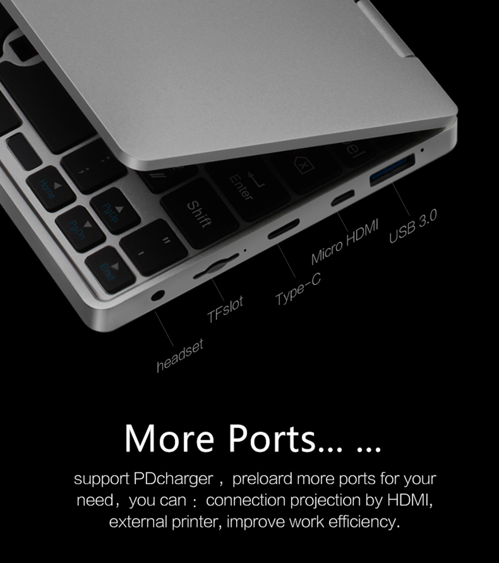 One Netbook One Mix 2S Yoga Pocket Laptop Intel Core M3-8100Y Dual Core Touch ID 7" IPS Screen 1920*1200 Windows 10 8GB DDR3 256GB PCI-E SSD - Silver