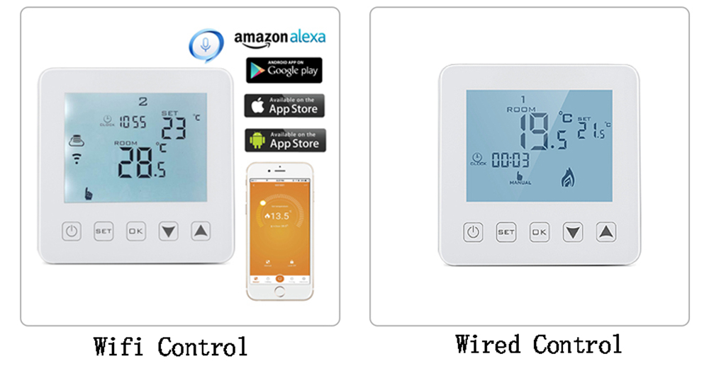 LCD Temperature Controller for Gas Boiler (Works with Amazon Alexa Google Assistant) - White