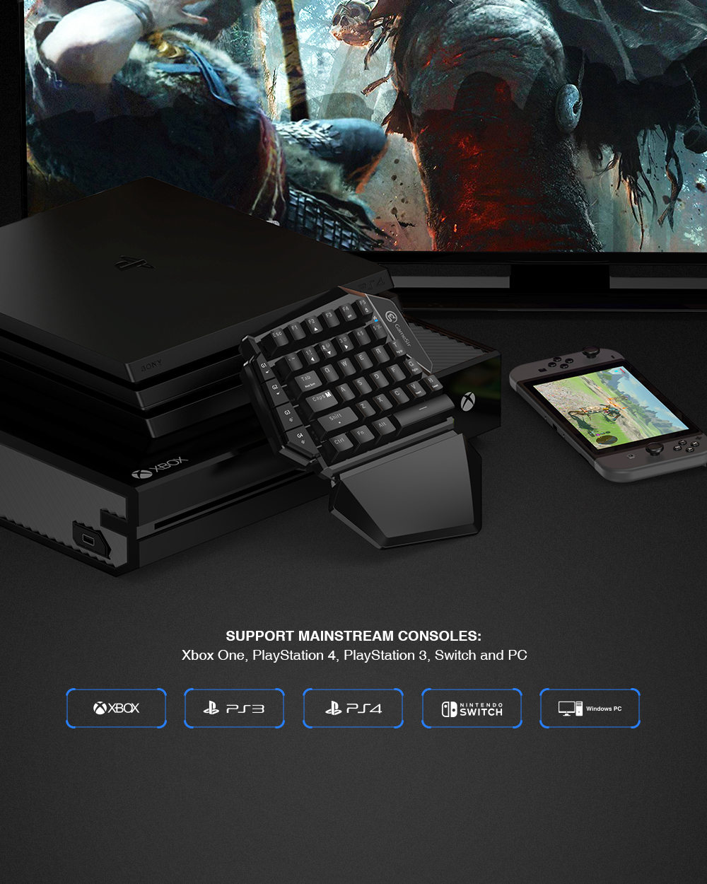 GameSir VX E-sports AimSwitch Wireless Game 2.4G Keyboard Mouse Combo For PS4/NS/Xbox/PC/Android Phone - Black