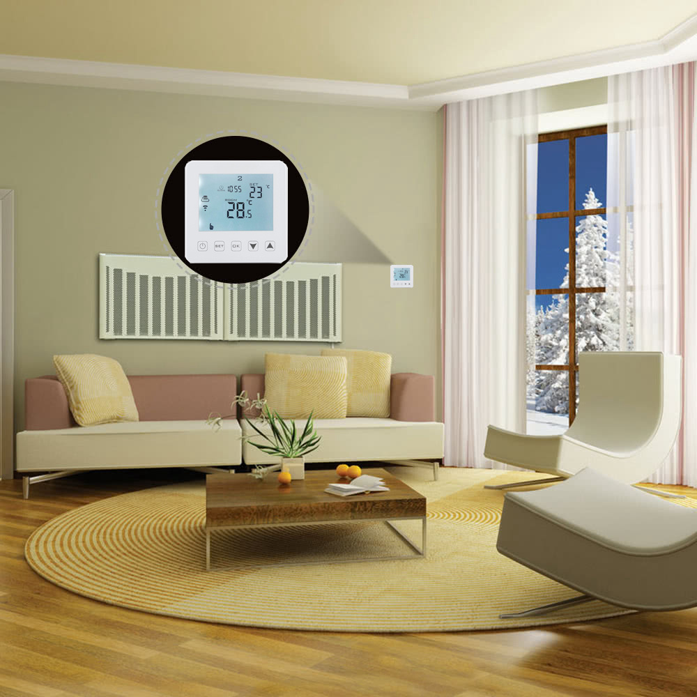 LCD Temperature Controller for Gas Boiler (Works with Amazon Alexa Google Assistant) - White