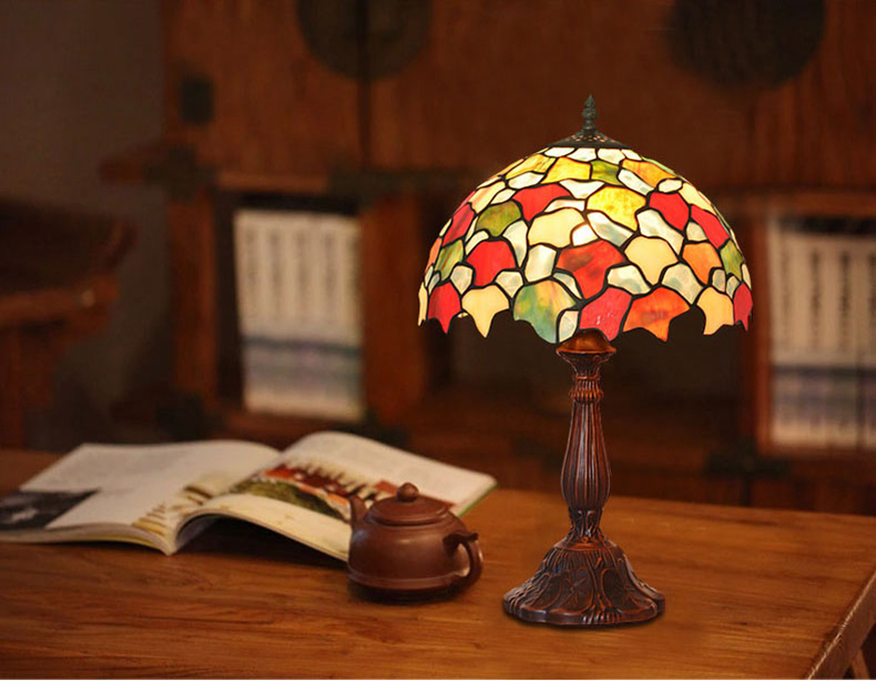 FUMAT Tiffany Style Stained Glass Table Lamp - Romantic Blue Tulip Design