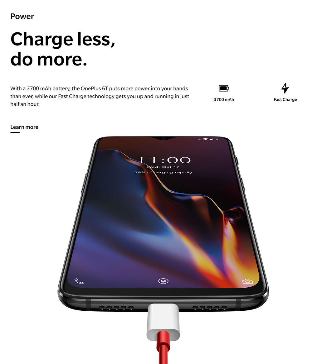 [Official Global ROM]Oneplus 6T 6.41 Inch 4G LTE Smartphone Snapdragon 845 8GB 256GB 16.0MP+20.0MP Dual Rear Cameras Android 9.0 In-Display Fingerprint NFC Fast Charge - Midnight Black