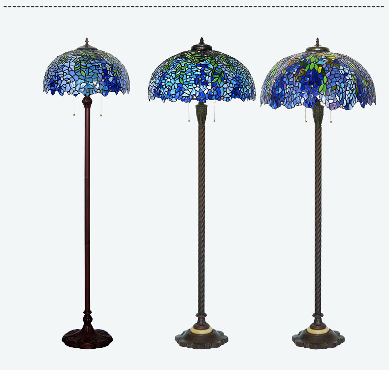 FUMAT 16 Inch Tiffany Style Stained Glass Handcrafted Floor Lamp - Romantic Wisteria Design