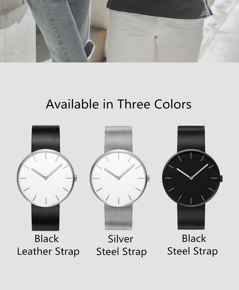 Xiaomi TwentySeventeen Unisex Quartz Watch Luminous Pointer Leather Strap - Black
