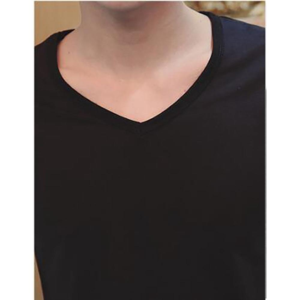 Men's Basic V-neck Short Sleeve T-shirt (Personality Tee Cultivating Size M) - Black