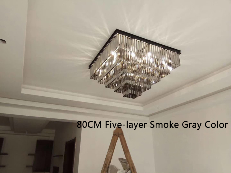 FUMAT European Square-Shaped Crystal Chandelier LED Light Pendant Hanging Lights for Hotel Villa Home Decor - 50CM Three-layer / Amber