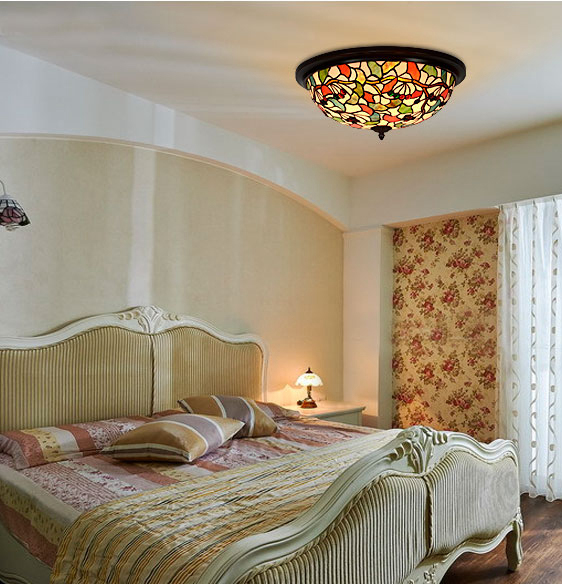 FUMAT Tiffany Style Stained Glass Handcrafted Retro Ceiling Light - Retro Floral Blossom Design