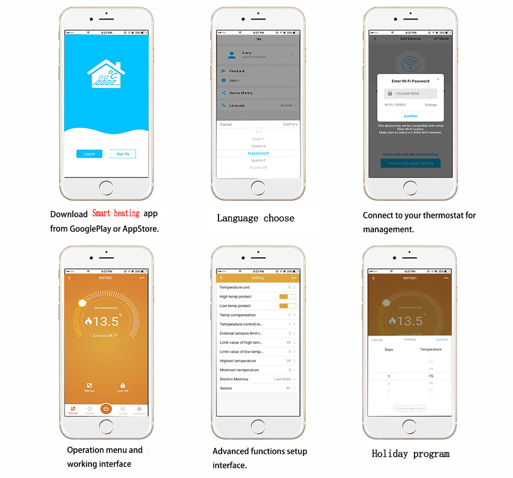 LCD Temperature Controller for Gas Boiler (Works with Amazon Alexa Google Assistant) - White