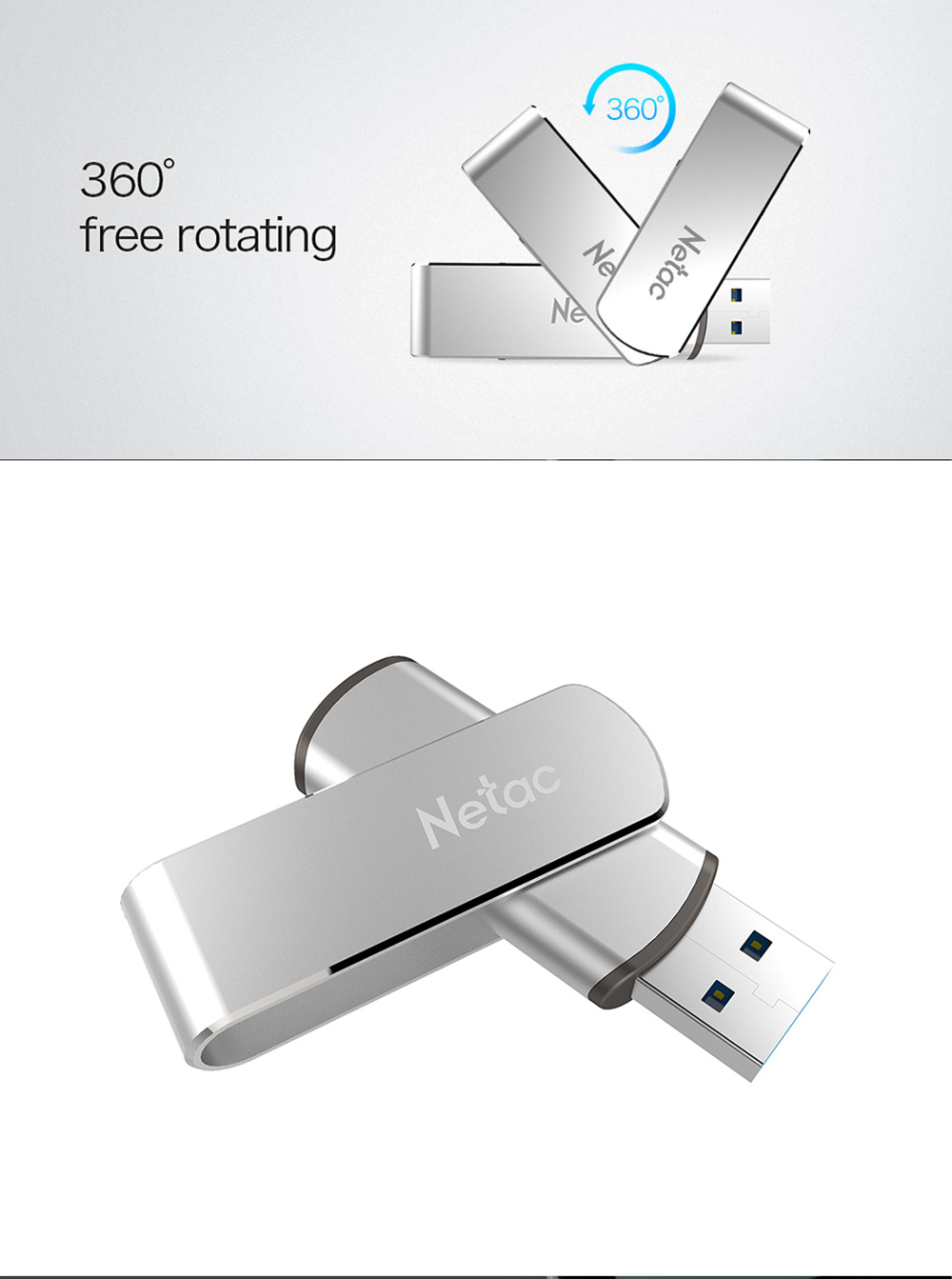 Netac U388 Rotary Metal 128GB USB Flash Drive USB3.0 Interface - Silver