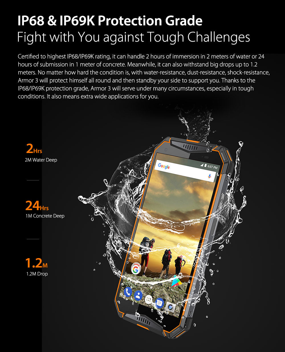 [HK Stock]Ulefone Armor 3 5.7 Inch 4G LTE Smartphone FHD+ Screen MT6763T 4GB 64GB 21.0MP Rear Camera Android 8.1 IP68 NFC 10300mAh Fast Charge - Orange