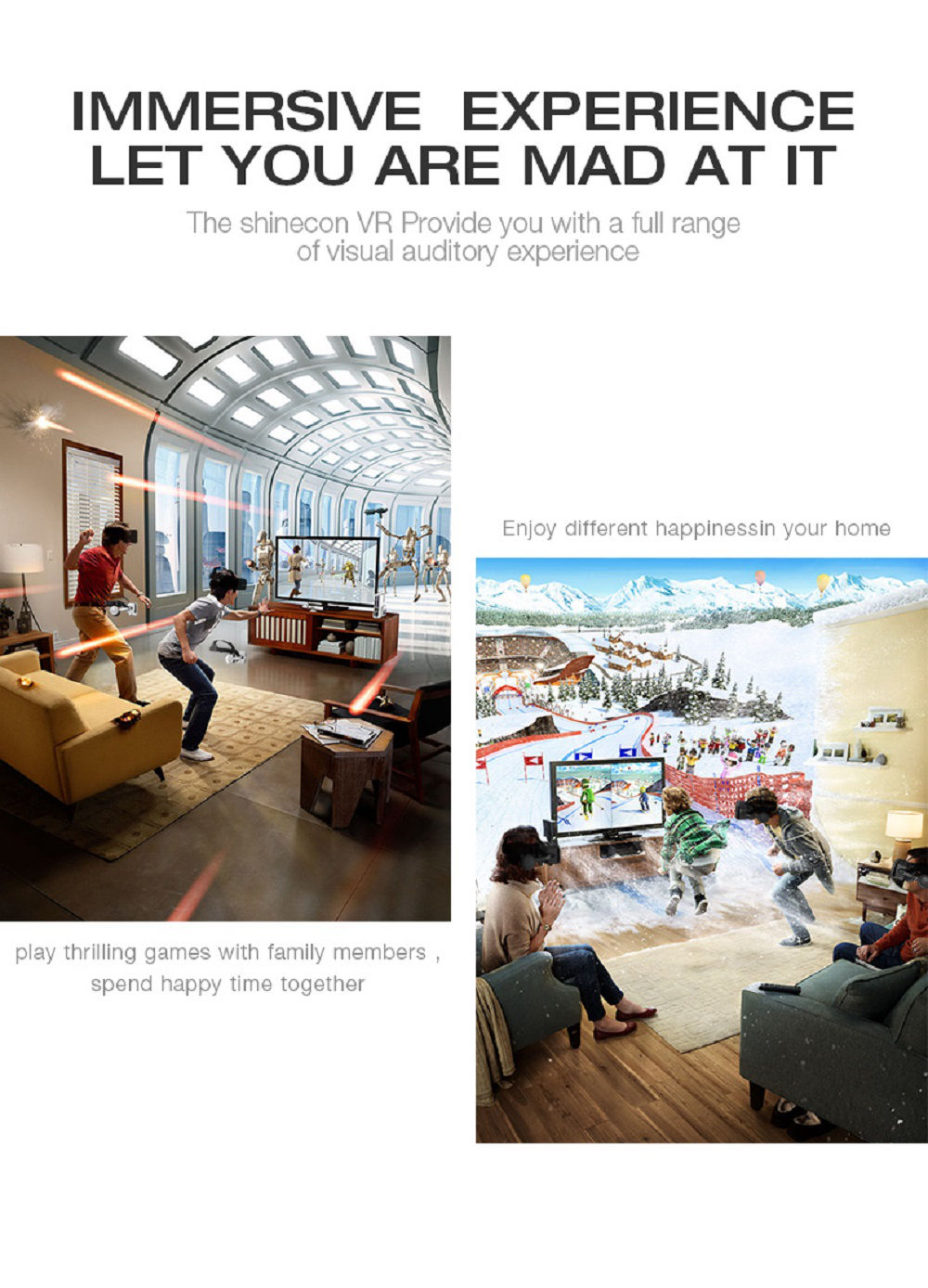 VR SHINECON SC-G04E with Headset Virtual Reality Glasses Support 4.7~6.0" Smartphone - Black