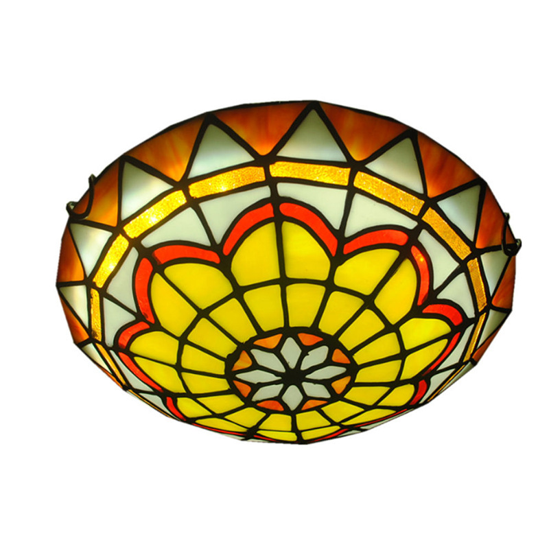 Fumat Mediterranean Tiffany Style Stained Glass Ceiling Light Drum Shape Design Type A Size 30cm