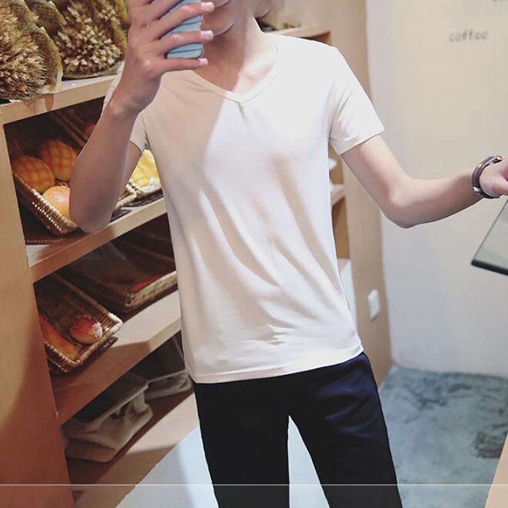 Men's Basic V-neck Short Sleeve T-shirt (Personality Tee Cultivating Size L) - White 43 Men's Basic V-neck Short Sleeve T-shirt (Personality Tee Cultivating Size M) - White