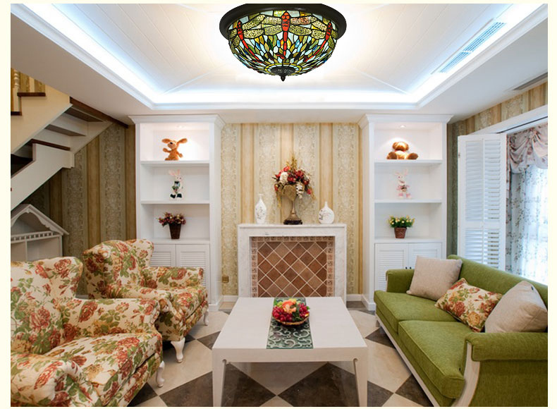 FUMAT Tiffany Style Stained Glass Handcrafted Retro Ceiling Light - Retro Floral Blossom Design