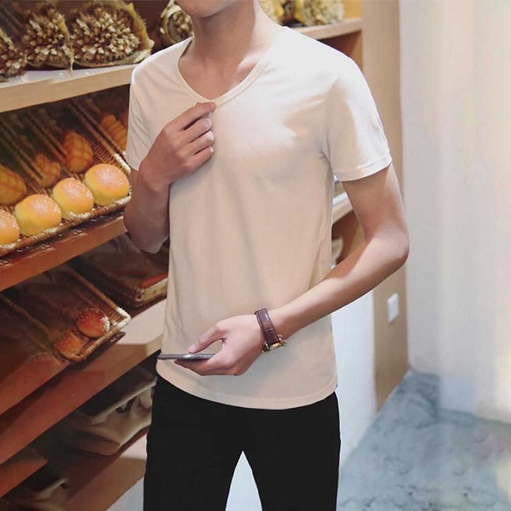 Men's Basic V-neck Short Sleeve T-shirt (Personality Tee Cultivating Size L) - White 40 Men's Basic V-neck Short Sleeve T-shirt (Personality Tee Cultivating Size M) - White